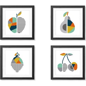 Geometric Fruit cross stitch pattern Kitchen Home decor Modern cross stitch Dining room Wall Decor Hoop Art