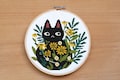 Black Cat cross stitch pattern Cat in flowers cross stitch PDF Animal cross stitch Сat design Wall Room decor Cat lovers Cute pet Cat hoop