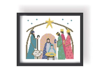 Christmas cross stitch pattern PDF, Nativity scene, Silent night, O Holy Night, Christmas decor, Merry Christmas gift, Present