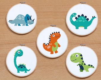Dinosaur Dino cross stitch pattern PDF Set of dinosaurs Baby boy cross stitch Nursery Kids Room decor Easy Modern cross stitch Baby gift