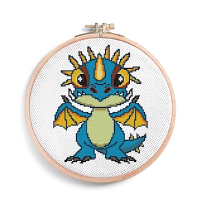Blue Bird Dragon Cross Stitch Pattern: Easy Modern Design (PDF)