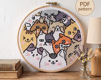 Patrón de punto de cruz de gatos divertidos: Diseño de gatito (PDF)