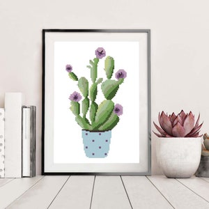 Cactus cross stitch pattern Cactus in pot PDF Flowers cross stitch Modern cross stitch Succulent plant in pot Wall Room decor