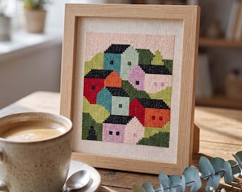 Boho Town Cross Stitch Pattern – Mini City Embroidery (PDF Pattern)