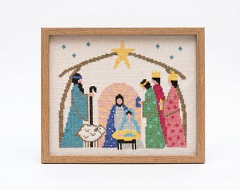 Nativity Scene Cross Stitch Pattern: Silent Night Christmas Decor (PDF Pattern)