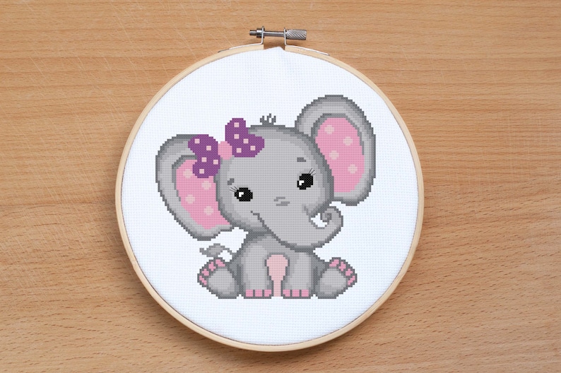 Cute Baby Elephant cross stitch pattern Baby Girl Shower gift Animal cross stitch Modern cross stitch Nursery decor PDF image 1