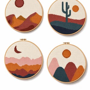 Boho Desert Landscape Cross Stitch Pattern Set – Modern Embroidery (PDF)