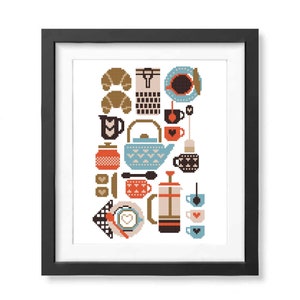 Kitchen cross stitch pattern PDF Home decor Modern cross stitch Dining room Food pattern Kitchen wall decor Drinks Tea Coffee cross stitch