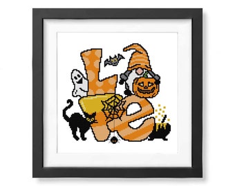 Happy Halloween cross stitch pattern PDF Pumpkin cross stitch Halloween Gnome Cat Counted Modern cross stitch Halloween gift Decor