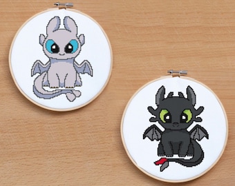 Toothless cross stitch pattern, Light fury cross stitch, How To Train Your Dragon, Modern cross stitch chart, Printable PDF