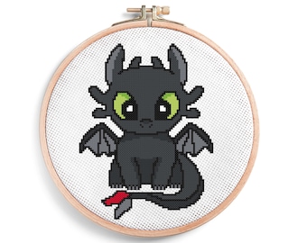 Black Dragon Cross Stitch Pattern, Easy Modern Design (Printable PDF)