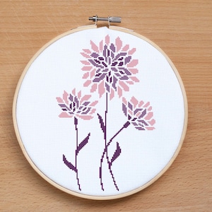 Violet Flowers cross stitch pattern PDF Wall Room decor Modern Easy cross stitch Flower embroidery Floral cross stitch chart