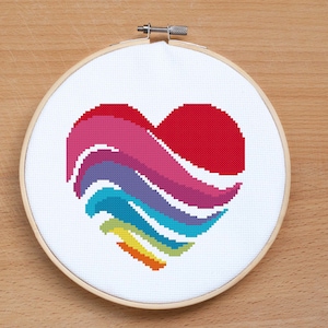 Valentine's day Rainbow Heart cross stitch pattern PDF Love cross stitch Gift for him Modern cross stitch Lgbt cross stitch pattern