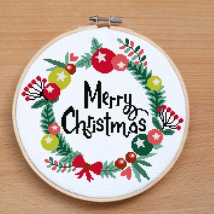 Christmas wreath cross stitch pattern PDF Christmas decor Personalized gifts Noel Joy Christmas gift Counted Modern cross stitch