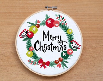 Christmas wreath cross stitch pattern PDF Christmas decor Personalized gifts Noel Joy Christmas gift Counted Modern cross stitch