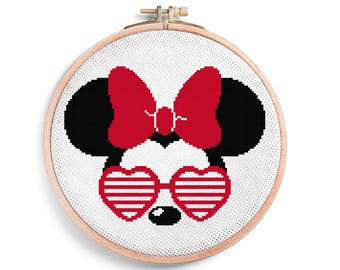 Cute Mouse Cross Stitch Pattern with Red Bow – Baby Girl Nursery Decor, Easy Embroidery PDF
