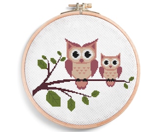 Mother and Baby Owl Cross Stitch Pattern: Nursery Embroidery (PDF Design)