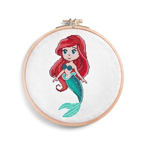 Mermaid Cross Stitch Pattern – Ariel Design – PDF Embroidery Template for DIY Gifts, Nursery Decor