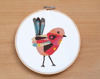 Geometric Bird cross stitch pattern PDF Animal cross stitch Cute Bird Modern cross stitch Home decor Easy cross stitch Birds Embroidery