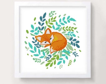 Cute Fox cross stitch pattern Counted Cross Stitch Forest Modern cross stitch Animal cross stitch Little fox Woodland Nursery decor