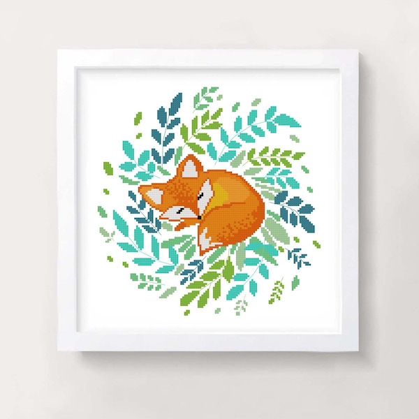 Cute Fox cross stitch pattern Counted Cross Stitch Forest Modern cross stitch Animal cross stitch Little fox Woodland Nursery decor