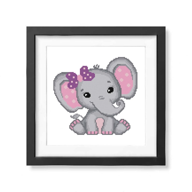 Cute Baby Elephant cross stitch pattern Baby Girl Shower gift Animal cross stitch Modern cross stitch Nursery decor PDF image 2