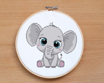 Adorable petit garçon, éléphant, motif de point de croix animalier, cadeau baby shower, point de croix pour bébé, point de croix moderne, décoration pour chambre de bébé, PDF