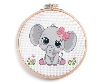 Korsstygnsmönster för elefant till babyflicka: Modern barnrumsdekor (PDF)