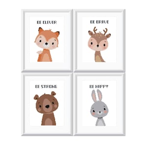 Waldtiere Kreuzstichmuster PDF Be clever Be Brave Be starken Baby Kreuzstich Baby Geschenk Kinderzimmer Deko Fuchs Bär Häschen Reh