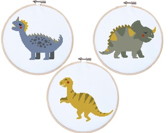 Dinosaur cross stitch pattern PDF Set of dinosaurs Baby Boy cross stitch Nursery decor Easy Modern cross stitch Kids room decor Baby gift