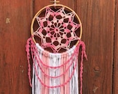 Pink and White Crochet Dream Catcher 6 quot wood ring