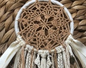 Tan and Beige Crochet Dream Catcher 3 quot ring