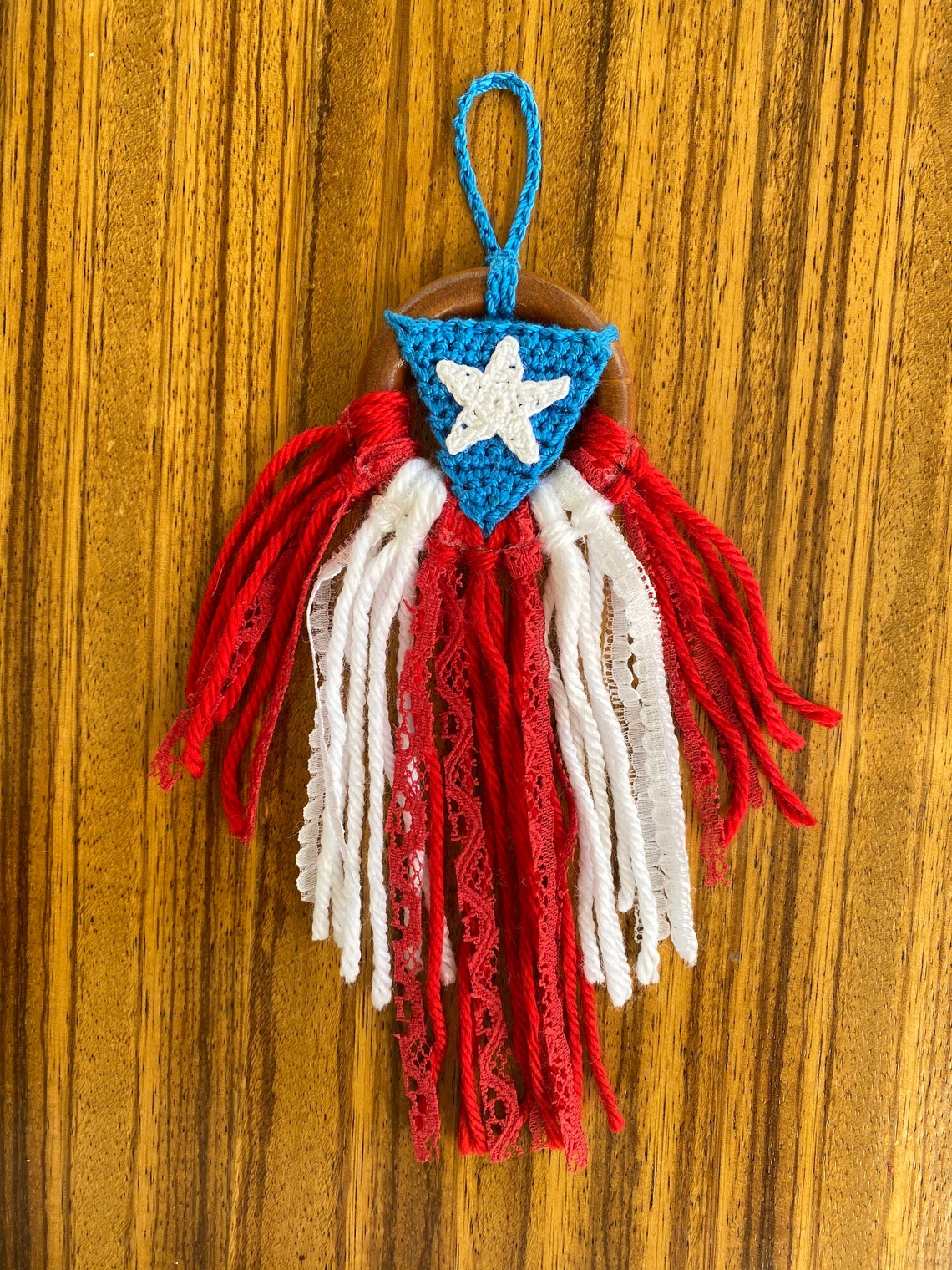 Mini Puerto Rico Flag Crochet Dream Catcher / Wood Ring Etsy