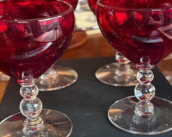 Vintage Imperial Candlewick Red Glasses | Set of 4 Champagne Sherbet Stemware