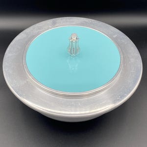 Vintage Atomic MCM Aluminum Covered Casserole Dish w/ Pyrex Insert | Turquoise Handles | 10” Diameter | Mid Century Modern | Free Shipping