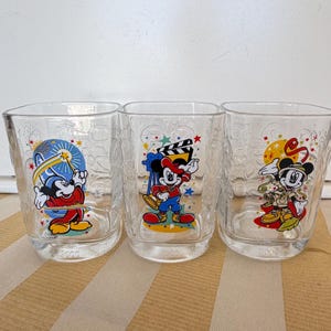 Set of 3 Disney 2000 Millennium Glass Tumblers | McDonald’s Mickey Mouse Glasses | Y2K Disney Collectibles 画像 1