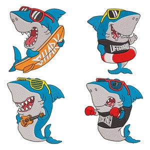 4 Shark Embroidery Design - 5 SIZES