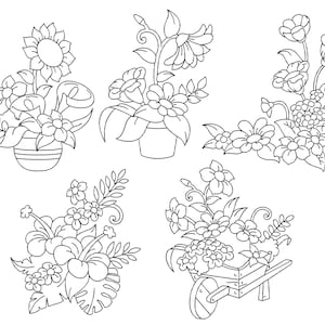 5 Floral Redwork Stickdatei, 5 Größen