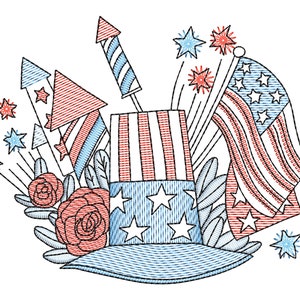 4th of July Embroidery Design #1 - 4 SIZES