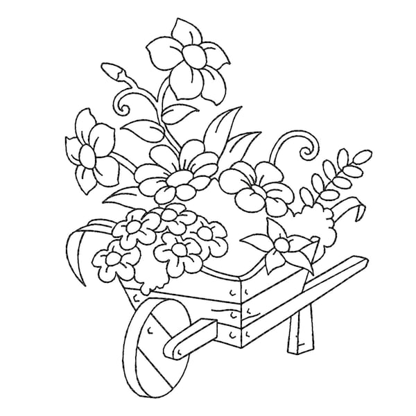 Floral Redwork Embroidery Design #2 - 5 SIZES