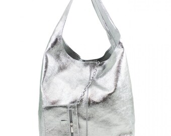 silver leather hobo bag