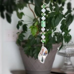 Crystal suncatcher for window, large chandelier crystal prism, pink rose lamp work beads, relaxation gifts for women, Christmas gift for mom