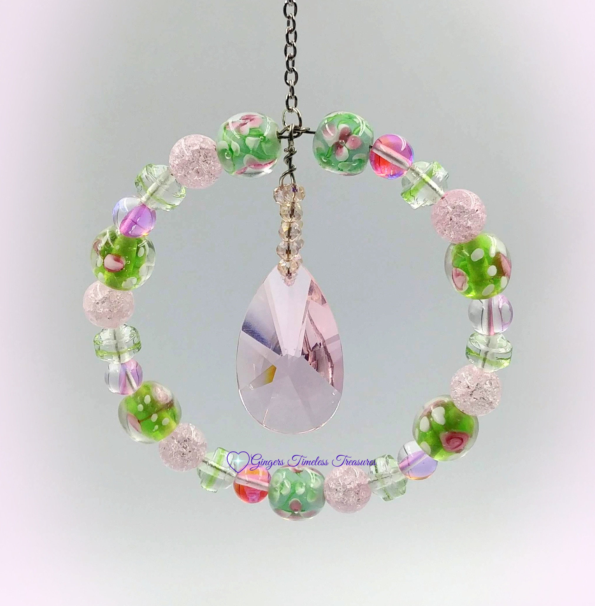 Crystal Suncatcher, Vintage, Pink Crystal, Lampwork Glass Beads, Small