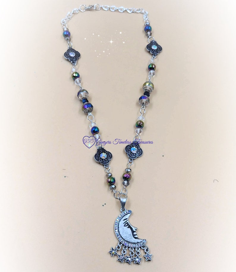 Handmade Crescent Moon and Stars Necklace
