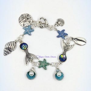 Mermaid Charm Bracelet, Beachy Starfish and Shell  Bracelet, Handmade