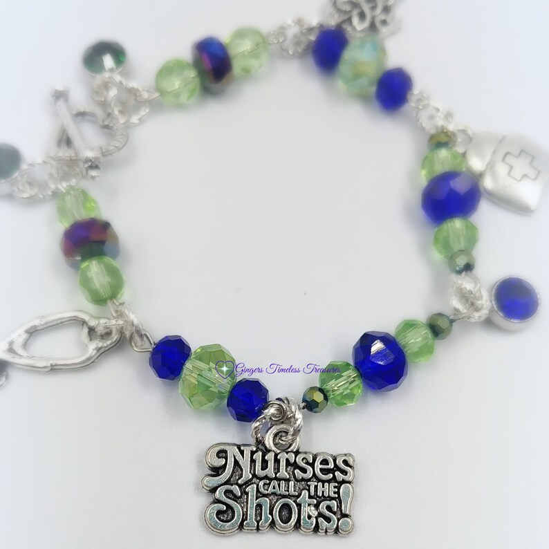 Handmade Jewelry Nurse Beaded Charm Bracelet Blue /& Green Nurse Bracelet