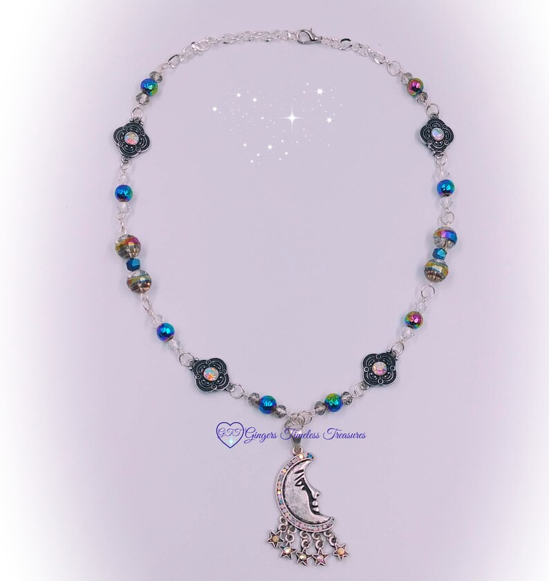 Handmade Crescent Moon and Stars Necklace