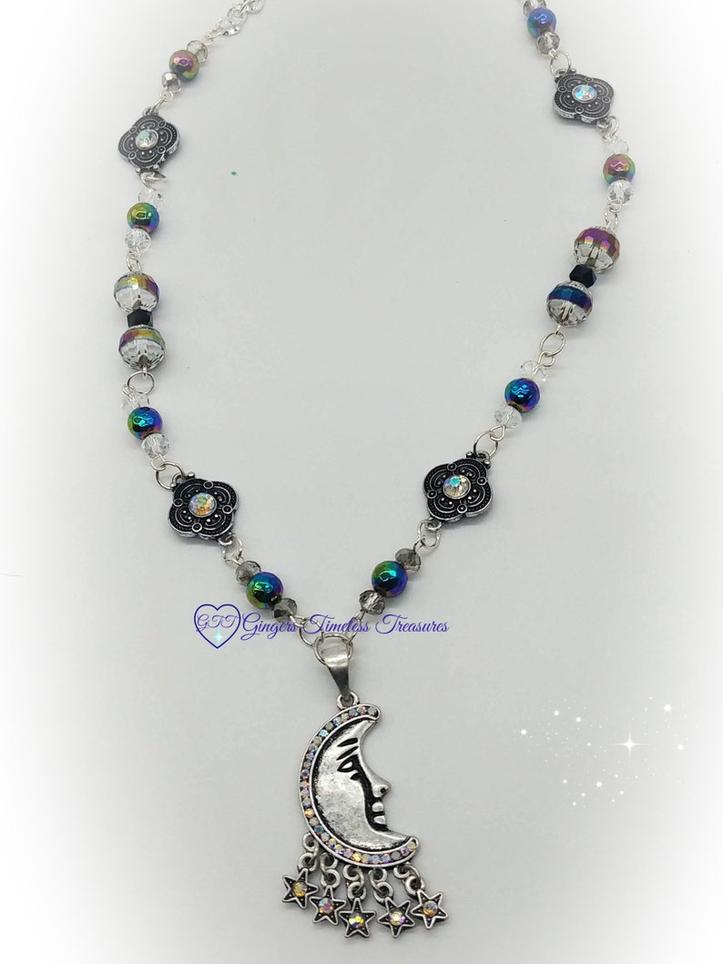 Handmade Crescent Moon and Stars Necklace