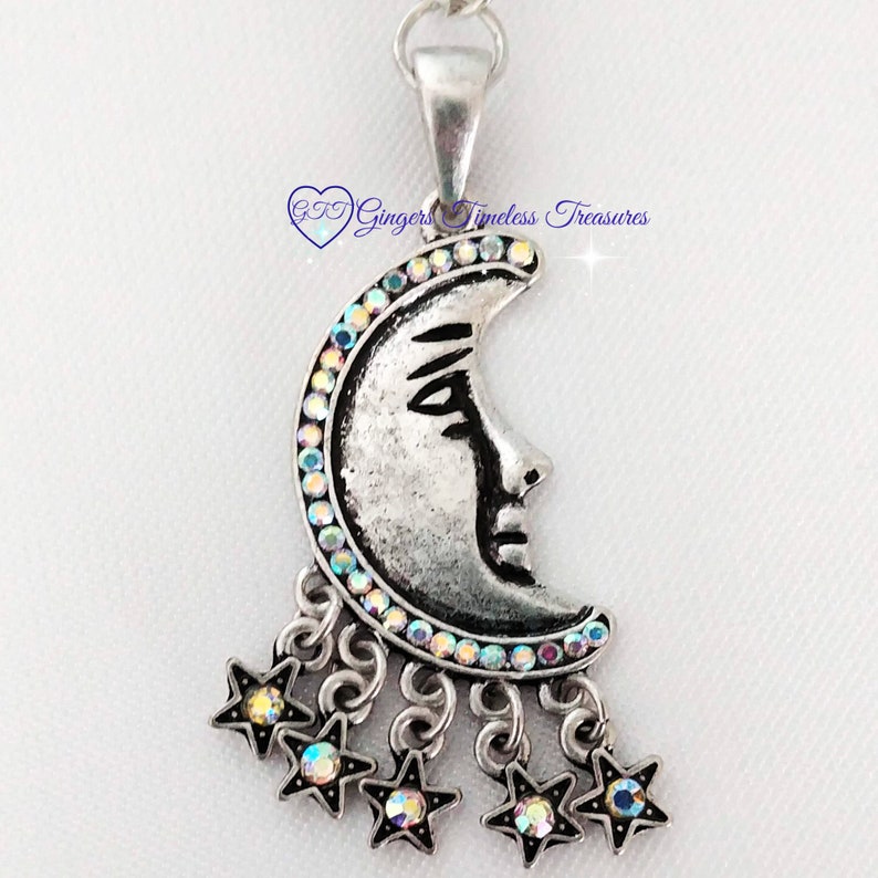 Handmade Crescent Moon and Stars Necklace