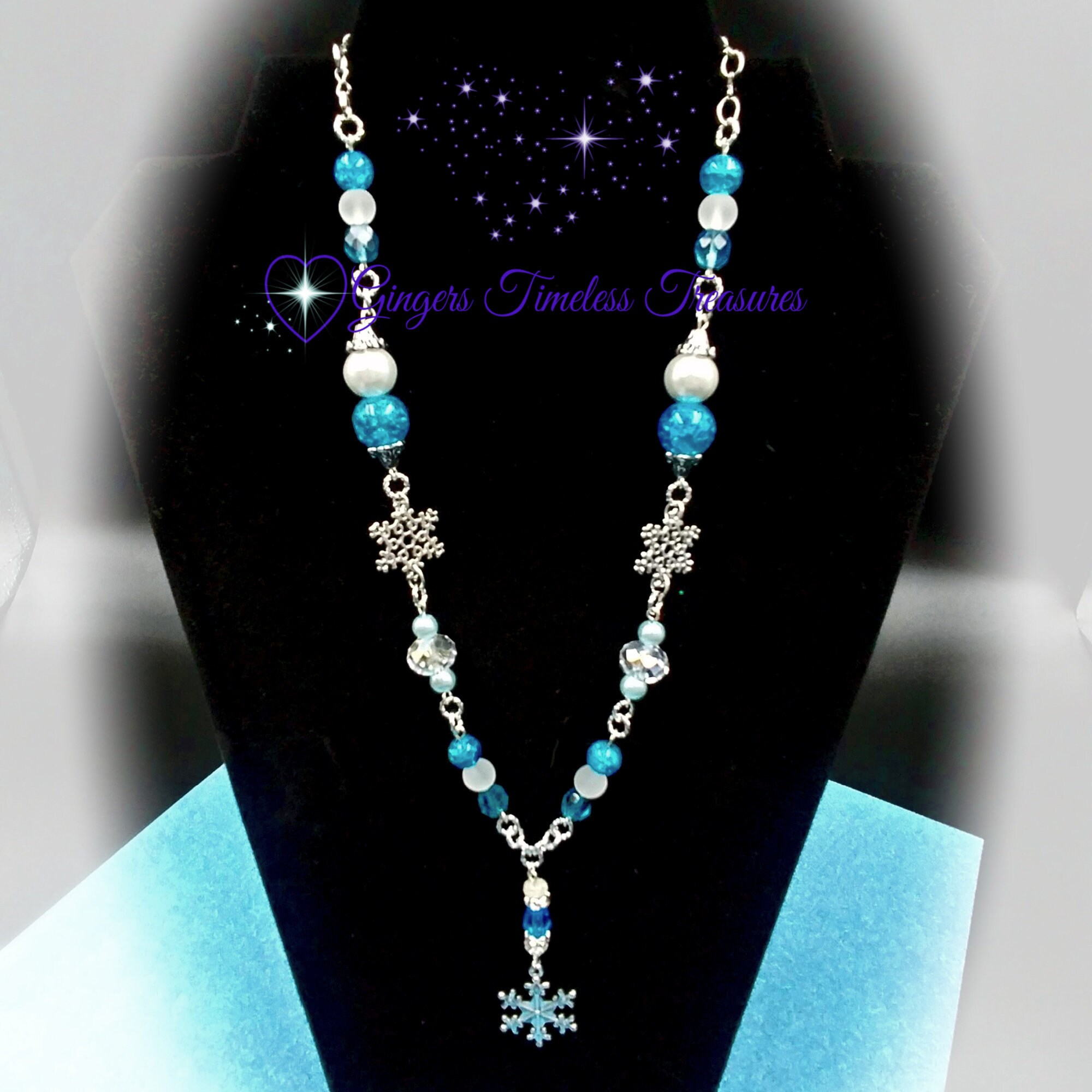 RTY Blue Rhinestone Snowflake Jewelry Set – Necklace & Earrings For Christmas, Thanksgiving, Valentine's Day Gift